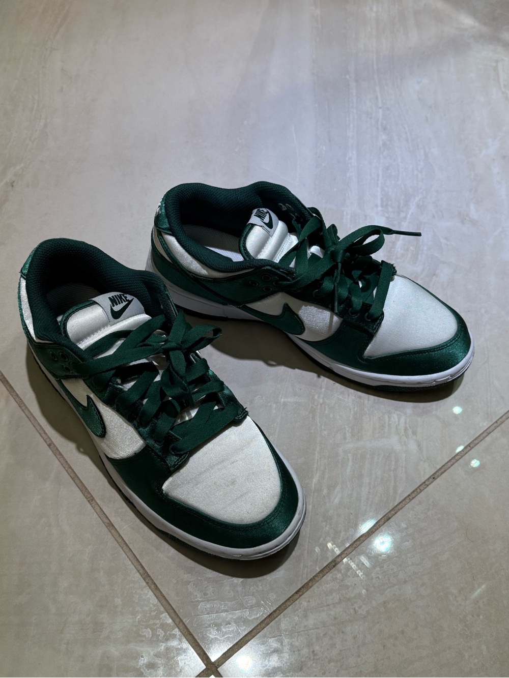 Nike Women’s Low-Top (Dunk Low) Sneakers in Dark Green and White